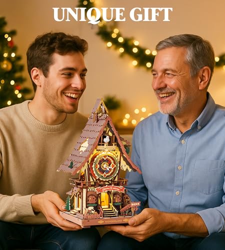ROKR Cuckoo Clock 3D Wooden Puzzle with LED Light & Hourly Chime for Adults | DIY Wooden Clock Model Building Set, Unique Gift for Women Men