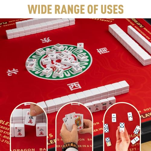 Mahjong Mat 32.4” x 32.4”, 3mm Thick Non-Slip Rubber Back Mahjong Table Mat, Noise Reduction Waterproof Mahjong Game Mat for Table, Mahjong Tile Mat for Cards, Dominoes & Board Games - color: Bright Red