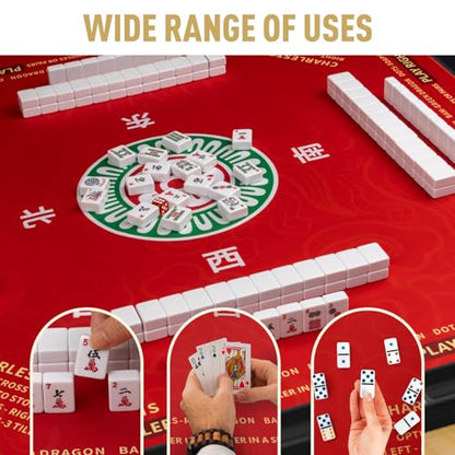 Mahjong Mat 32.4” x 32.4”, 3mm Thick Non-Slip Rubber Back Mahjong Table Mat, Noise Reduction Waterproof Mahjong Game Mat for Table, Mahjong Tile Mat for Cards, Dominoes & Board Games - color: Bright Red