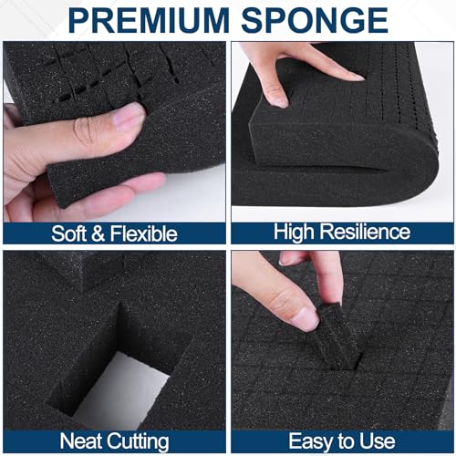 4 Pcs Pick and Pluck Foam Sheets 2 Size Polyurethane Pick Apart Foam Inserts Pads with Bottom Use for Camera, Interlocking Case, Tool Box, Storage Drawer (2P 12" x 12" x 0.4", 2P 12" x 12" x 2") - size: 2 Sizes - 4 Pcs -12 Inches Length