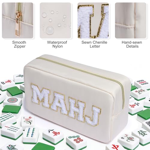Mahjong Tile Bag Mahjong Bag with Zipper Travel Mahjong Carrying Case Storage Pouch Gifts for Mahjong Lovers Accessories - color: Beige-mahj