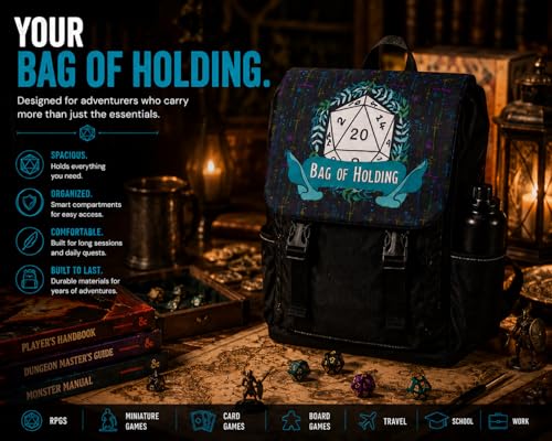 DND Backpack | Bag of Holding Tabletop RPG Travel Backpack for D&D Players & Dungeon Masters | Dice Storage, Laptop & Book Bag for School, Work, TTRPG, Board Game & Fantasy Gaming Gear Accessories