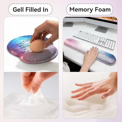 Desk Mat Set + Keyboard and Mouse Pad with Wrist Rest Support,4-in-1 Large Mousepad Computer Mats for Desktop Home & Office-Glitter Pink Blue - color: B3-Glitter Pink Blue