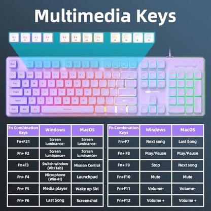 Camiysn Creamy Gaming Keyboard and Mouse, Purple 104 Keys RGB and 6 Speed RGB Mouse Combo, Pudding Keycaps Silent Computer Keyboard for Computer/PC/Laptop/Mac/Windows/Office - color: Purple