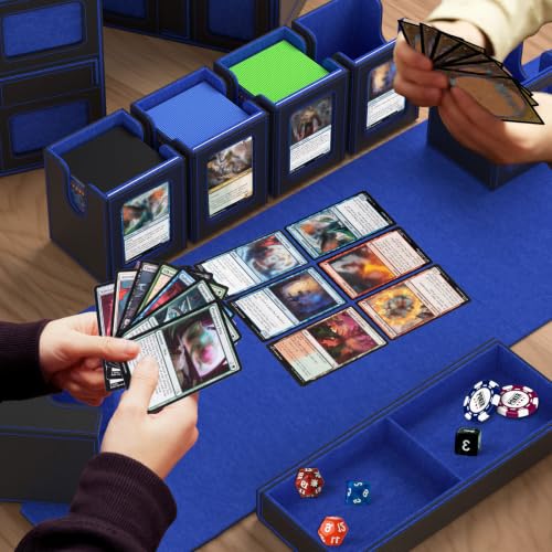 Gomyrod Card Deck Box with 4 Commander Display & Dice Tray (Black & Blue) | 7 In 1 MTG Commander Deck Box, Fits 240+ Toploader Cards, Removable Deck Case, Compatible for Magic/TCG/Sports/Baseball Cards - color: Black & Blue