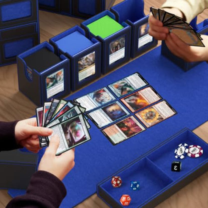 Gomyrod Card Deck Box with 4 Commander Display & Dice Tray (Black & Blue) | 7 In 1 MTG Commander Deck Box, Fits 240+ Toploader Cards, Removable Deck Case, Compatible for Magic/TCG/Sports/Baseball Cards - color: Black & Blue