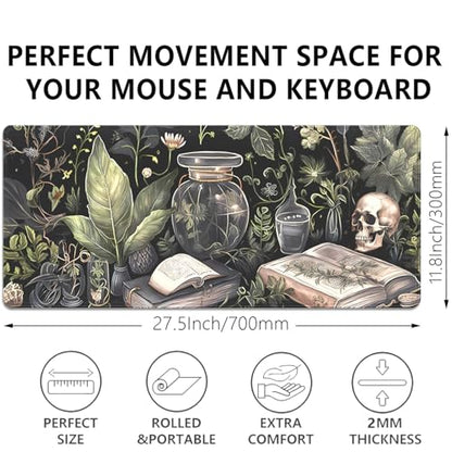 Dark Academia Witchcraft Mouse Pad,Extended Skull Magic Book Mousepad Desk Pad with Stitched Edges,Non-Slip Waterproof Rubber Base Mouse Mat for Office Computer Keyboard Laptop Home 27.5x11.8 in - color: Books and Skulls