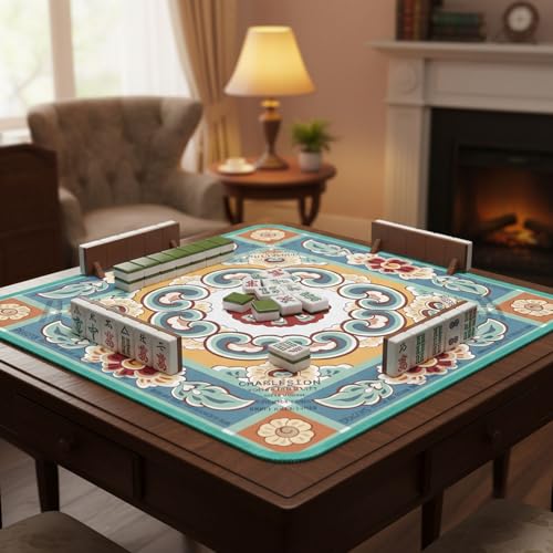 Green Mahjong Mat for Table, American Mahjong Mat with Printed Rules, 31.5x31.5 in, Anti-Slip, Noise-Reducing Table Cover with Carrying Bag for Mahjong, Poker, Dominoes and Card Games - color: Sage Green