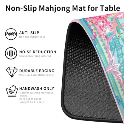 Chinoiserie Mahjong Mat for Table, The Beauty of West Lake, 31.5" x 31.5" | American Mahjong Mat, Anti-Slip Noise-Reducing, Gaming Mat for Mahjong Tiles, Poker, Board Games, Dominoes, Card Games - color: Pink and Green