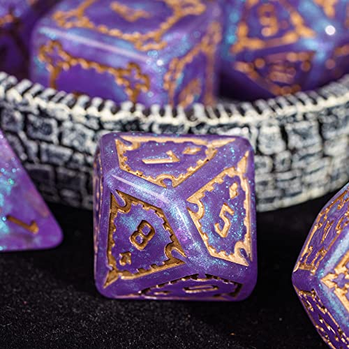 cusdie 7 Pcs 25mm Giant DND Dice with Dragon Eye Dice Bag, Polyhedral Dice Set, D&D Dice for Pathfinder RPG (Purple) - color: Purple