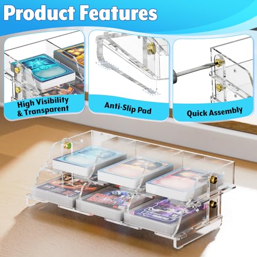 Acrylic Card Organizer Stand, 6 Compartments Card Sorting Tray Clear Cards Holder Organizer Desktop Tray Racks with Anti Slip Pad for Game, Trading, Baseball, Sports Cards