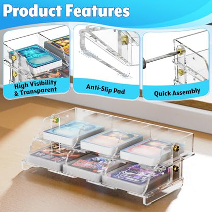 Acrylic Card Organizer Stand, 6 Compartments Card Sorting Tray Clear Cards Holder Organizer Desktop Tray Racks with Anti Slip Pad for Game, Trading, Baseball, Sports Cards