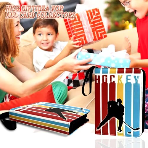 400 Pocket Zippered Hockey Card Binder, 4-Pocket Trading Card Album with 50 Removable Sleeves, PU Leather Waterproof Sports Card Holder for NHL Hockey Cards Storage Display Case Gift - size: 400 Pockets Hockey