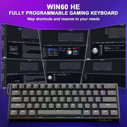 WIN60 HE 60% Mechanical Keyboard Wired, Hall Effect Gaming Keyboard Magnetic Switch Hot Swappable, Adjustable Actuation Rapid Trigger 8000Hz Polling Rate, RGB Keyboard - color: Black
