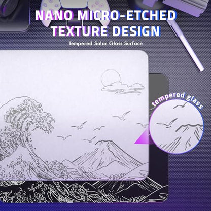 Attack Shark CM05SE Glass Gaming Mousepad,Nano-Micro-Etched Texture,Smooth Glass Surface,High Accuracy,Fast-Moving,Anti-Scratch, PU Leather Super Non-Slip Base,Small Size(16.1×12.2"),White Waves - color: White waves, size: 16.1L x 12.2W inches