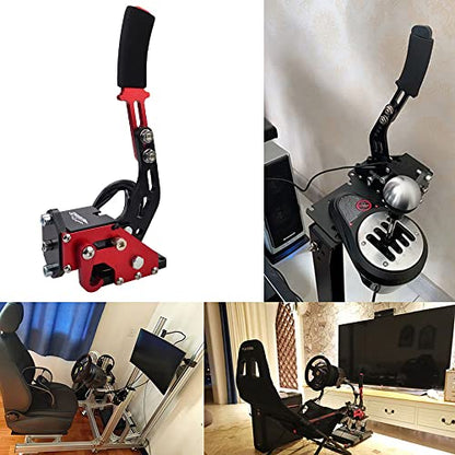 CNRAQR PC Racing Game USB Handbrake for 16Bit SIM for Racing Games, Compatible with G27 G29 G923 T500 T300 Simulate Linear Handbrake Red（With Fixing Clip and Plate - color: Red