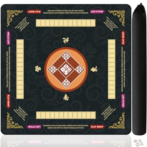 Mahjong Mat for Table, 31.5x31.5Inch American Mahjongg Table Mat (Black1) | Anti-Wrinkle&Foldable Neoprene Mahjongg Travel Mat for Table with Learning Rule, Anti-Slip Noise Reduction Includes Carry Bag - color: Black-12