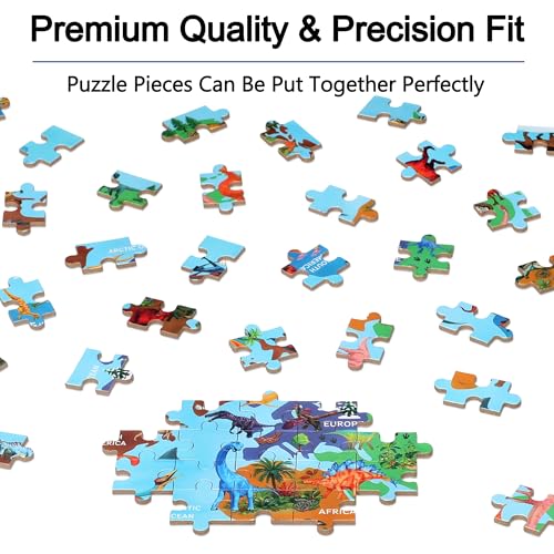 LELEMON Puzzles for Kids Ages 4-6,Dinosaur Map 100 Piece Puzzles for Kids Ages 6-8 in a Metal Box,Educational Jigsaw Puzzles,Childrens 100 Piece Puzzle Games Puzzle Toys for Girls and Boys - color: Dinosaur Map