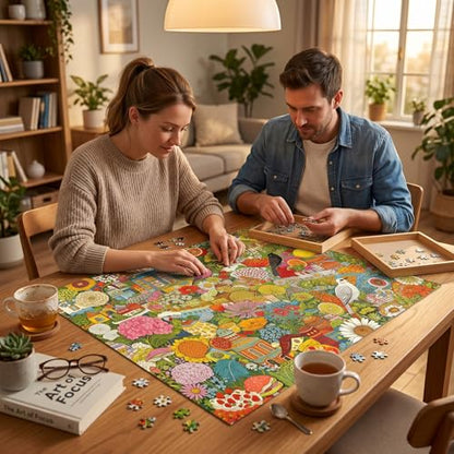 1000 Piece Puzzle for Adults, Colorful Botanical Fantasy Garden with Birds & Houses, Premium Matte Finish, Thick Blue Cardboard, Fun and Challenging Jigsaw Puzzles for Nature Lovers - color: Garden of Whimsy