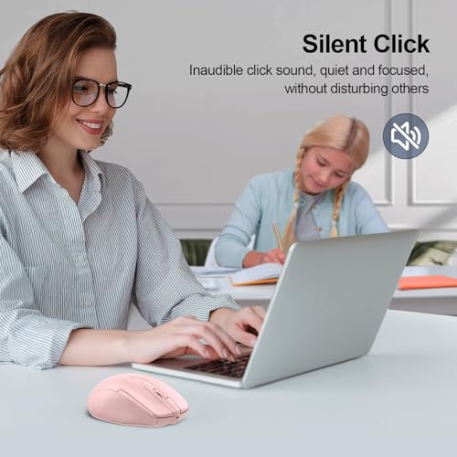 TECKNET Wireless Mouse, BT 5.0/2.4G, Silent 4800 DPI 6 Buttons, Pink | Bluetooth 5.0/3.0 & USB A, 2-Device Easy Switch, Wide OS Compatible, 6-DPI, Ergonomic for S/M Hands, Extended Battery - color: Pink
