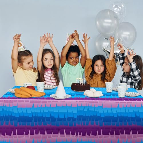 VitalCozy 3 Pcs Video Game Plastic Table Cloth Disposable 108 x 54 Inch Purple and Blue Plastic Tablecloths for Wedding Birthday Game Fan Gaming Theme Party Decorations
