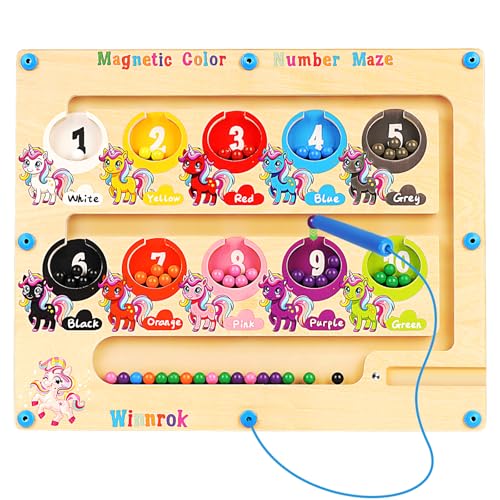 Magnetic Color and Number Maze, Montessori Wooden Magnet Puzzles Learning Counting Matching Board Unicorn Toys for Toddlers Kids 3-5, Educational Fine Motor Skills Toys for Girls Boys 3 4 5 Years Old - style: Unicorn