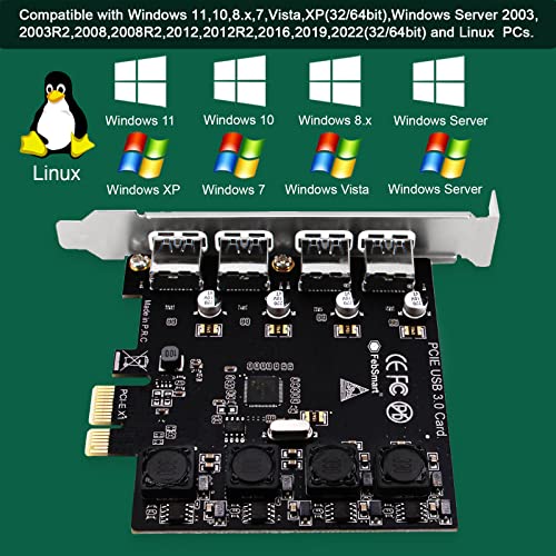 4 Ports Superspeed 5Gbps USB 3.0 PCI Express Expansion Card for Windows 11, 10, 8.x, 7, Vista, XP Desktop PCs, Built in Self-Powered Technology, No Need Additional Power Supply (FS-U4-Pro) - style: FS-U4-Pro