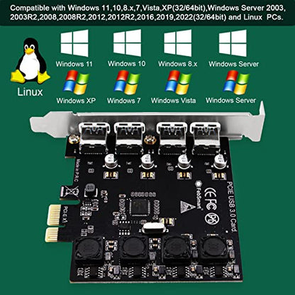 4 Ports Superspeed 5Gbps USB 3.0 PCI Express Expansion Card for Windows 11, 10, 8.x, 7, Vista, XP Desktop PCs, Built in Self-Powered Technology, No Need Additional Power Supply (FS-U4-Pro) - style: FS-U4-Pro