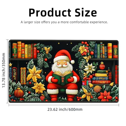 for MTG Playmat TCG Card Game Mat with Stitched Edges,Board Game Mats Non-Slip Waterproof Rubber Base 24 x 14 inch for CCG RPG DTCG Trading Card,Santa Reading Books - color: Santa Reading Books