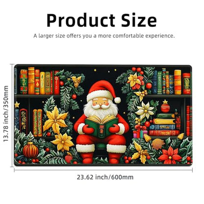 for MTG Playmat TCG Card Game Mat with Stitched Edges,Board Game Mats Non-Slip Waterproof Rubber Base 24 x 14 inch for CCG RPG DTCG Trading Card,Santa Reading Books - color: Santa Reading Books