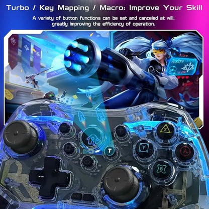 Joso RGB Wireless Mobile Gaming Controller for iPhone, Android, iPad, Tablet, PC, Phone Controller with Phone Clip Supports Cloud Game, COD, Genshin Immpact, Remote Player Gamepad with 2 Back Buttons - color: Transparent RGB