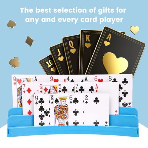 Three-Layer Design Playing Cards Holders，Playing Card Holder for Kids Adults Hands Free Card Holder for Family Card Game Nights Poker Parties - color: Blue(4pack)