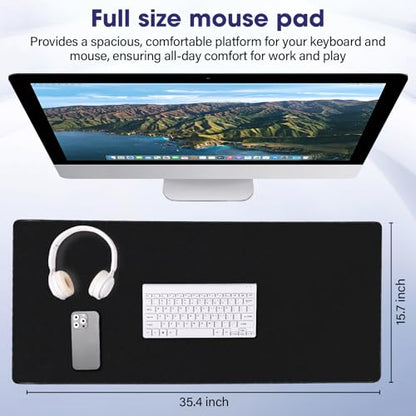 Large Extended Mouse Pad with Stitched Edges 35.4"x15.7" - Waterproof Desk Mat, Non-Slip Rubber Base for All-Desk Coverage, Perfect for Gaming Office Home, Black