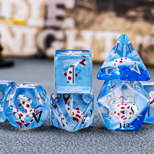 Resin D&D Dice Set, Polyhedral Dice for Dungeons and Dragons Role Playing Games (D20, D12, D10, D8, D6, D4) (Red Fish) - color: Red Fish