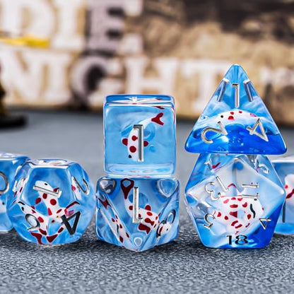 Resin D&D Dice Set, Polyhedral Dice for Dungeons and Dragons Role Playing Games (D20, D12, D10, D8, D6, D4) (Red Fish) - color: Red Fish