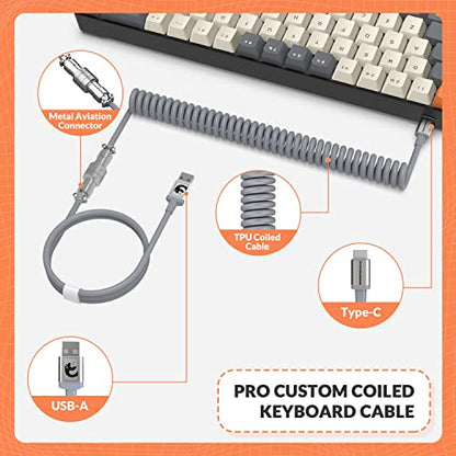 ZIYOU LANG 65% Wired RGB TKL Portable Mechanical Gaming Keyboard Dark Gray Blue Switch with Coiled Cable and Gray Cloud Wrist Rest for PC Mac Gamer