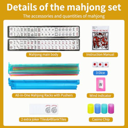 Ploomi American Mahjong Tiles Set, 166 White Tiles, 4 Color Racks & Pushers, Complete Western Mahjong Set with Blue Carrying Bag for Beginners & Experts - color: Blue