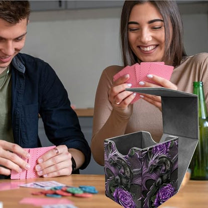 Purple Rose Dragon Card Deck Box, MTG Commander Deck Box Card Deck Case for Trading Cards, 100+ Sleeved Cards with PU Leather Magnetic Card Storage Box for TCG CCG Magic Cards - color: Card Deck Box-595