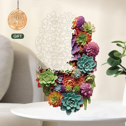 Delobil Puzzles for Adults 500 Pieces with Puzzle Saver - Succulent Wooden Puzzle Unique Adult Jigsaw Puzzles Brain Teaser Family Game Gift 20.5'' X12.6'' - color: Succulent Waterfall, size: 500Pcs