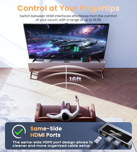 HDMI 2.1 Switch 8K@60Hz 4K@120Hz 2 in 1 Out with Remote | Works with PS5, Xbox Series X/S, Fire Stick, PC, Blu-ray players and other HDMI 2.1 devices