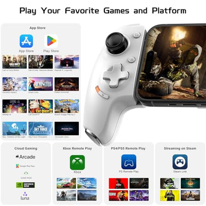Joso USB C Mobile Gaming Controller, Plug & Play with Hall Effect Joystick/Triggers, 2 Back Buttons/3.5mm Audio Jack, for Cloud/PS/Xbox/PC Remote Play, Universal Phone Gamepad - color: White