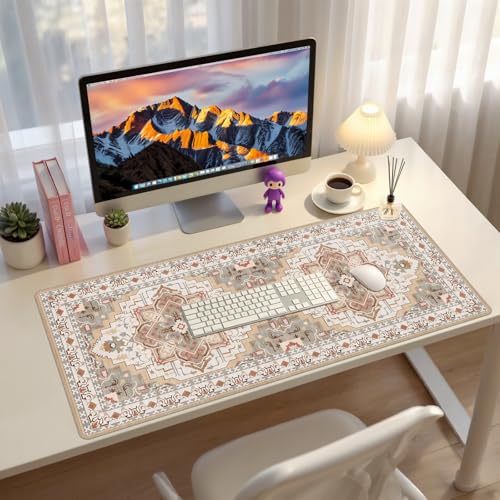 Baziabbo Cute Desk Mat,XXL Extended Large Mouse Pad,Gaming Mousepad with Stitched Edge,Non-Slip Rubber Base Keyboard Desk Pad for Home Office Study Game (Khaki) - color: Khaki
