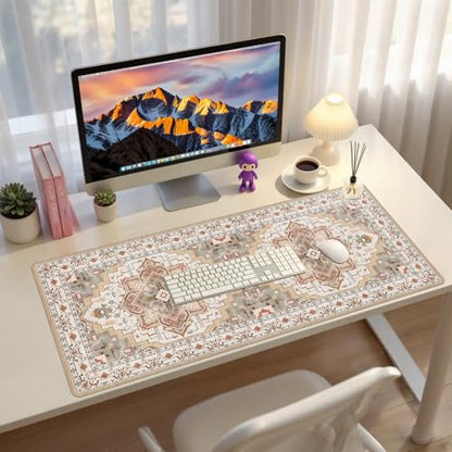 Baziabbo Cute Desk Mat,XXL Extended Large Mouse Pad,Gaming Mousepad with Stitched Edge,Non-Slip Rubber Base Keyboard Desk Pad for Home Office Study Game (Khaki) - color: Khaki