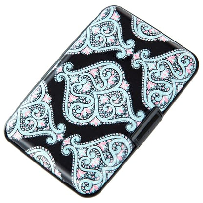 Credit Card Holder, Metal Card Wallet RFID Blocking Mini Slim Aluminum Business Hard Card Case for Women Men (Damask Paisley) - color: Damask Paisley
