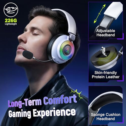 Wireless Gaming Headset for PS4, Ultra-Light, Compact, Wired for Xbox Only | 226.8g(8온스) 제로 피로, 360° ENC 마이크, 2.4G/BT/USB-C/유선, 7.1 오디오, 40H 배터리, PS5/PS4/PC/모바일에 적합, Xbox용 무선 없음