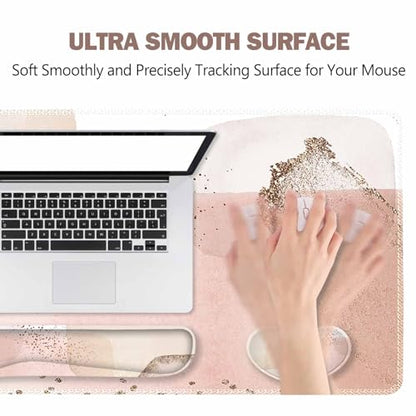 ToLuLu Extended Gaming Mouse Pad, Ergonomic Keyboard Mouse Wrist Rest Set | Large Desk Mat with Stitched Edges, Memory Foam Support Non-Slip Base Mousepad for Home Office Game Study, Gold Art Style - color: Gold Art Style