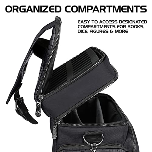 ENHANCE Collector's Edition RPG Adventurer's DND Bag - Dragon Hide Exterior Travel RPG Bag with Tabletop Miniatures Storage Vault, Mat Holder, DND Dice & Token Pockets, Fits 4-8 Books (Dragon Black) - color: Dragon Black