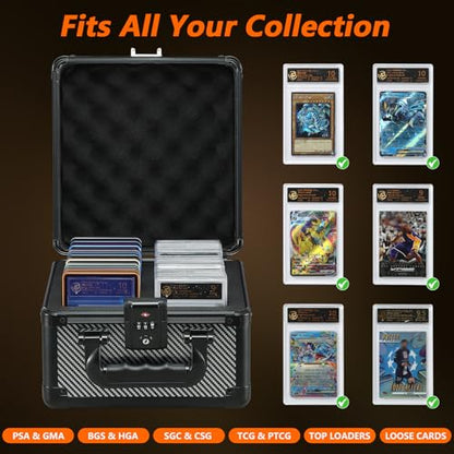 Graded Card Case Storage Box - Trading Card Case with 4 Foam Dividers, Waterproof Trading Card Holder, Compatible with PSA BGS CSG FGS Up to 80+ Cards with TSA Approved Locks (Black) - color: Black 2 Slots