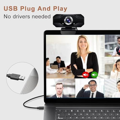 1080P HD Webcam with Microphone, Noise Cancellation, Privacy Cover, Wide-Angle Lens, Auto Light Correction, Plug & Play USB Webcam for Laptop, Desktop, PC, Zoom, Skype, Stream - style: 1080P