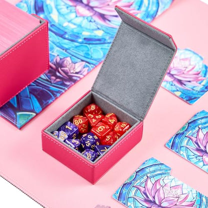 Card Deck Box For MTG Commander, Fits 100 Double-Sleeved Cards, Premium Leather, TCG Deck Box For Magic EDH, Magnetic Case with 3 Dividers & Dice Storage Box (Blossom Grace) - color: Blossom Grace, style: Deluxe